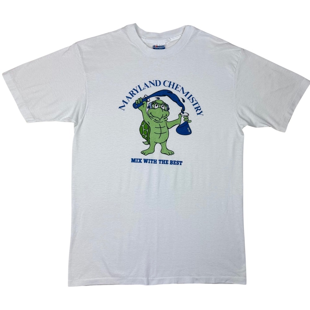 Hanes 50/50 Maryland Chemistry T-Shirt Single Stitch Size Large White Old School